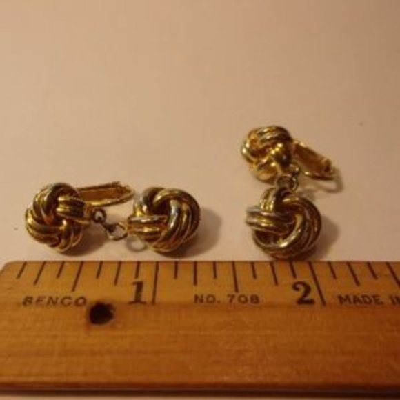 "Vtg Love Knot Gold Tone Dangle Clip Earrings " - Picture 2 of 3